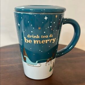 David’s Tea “Drink Tea & Be Merry” Perfect Mug with Lid + Infuser